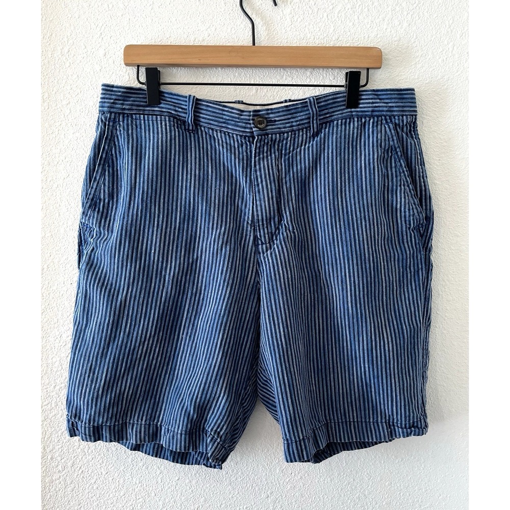 Tommy Bahama Men's Shorts Size 34 Linen Blend 9in Inseam Blue Striped Chino